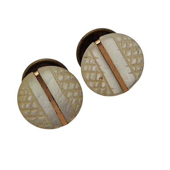 Antique Vintage Mother of Pearl Gold Stripe Cuff Links Cufflinks - Picture 2 of 6